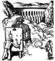 Munchausen, The Adventures of Baron  (pre 1945)
Author: Baron Munchausen
Illustrator: Dore, Gustave
Publisher: Illustrated Editions Co.
Copyright (c) 1996 Zedcor Inc. All Rights Reserved.
Keywords: man turn switch dam hydroelectric power , b/w

